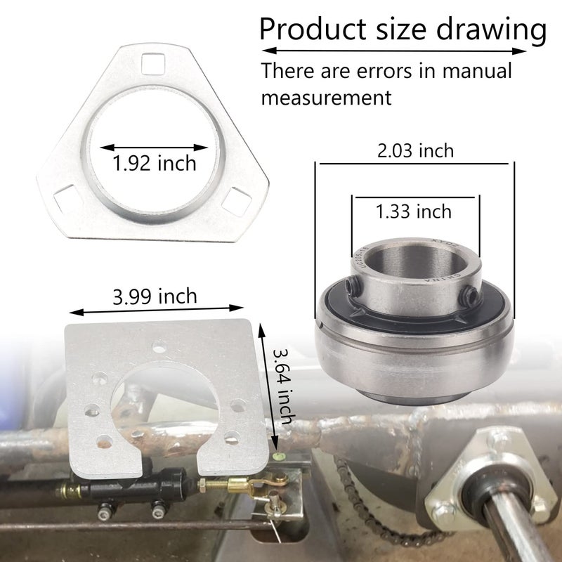 LIZEWEI Go-Kart Live Axle Bearing Kit (1 inch) Compatible with Azusa axles, Also for Go Karts Mi-ni Bikes/Trikes/Off Road ATV - Axle with 3-Hole Flangettes - Image 2